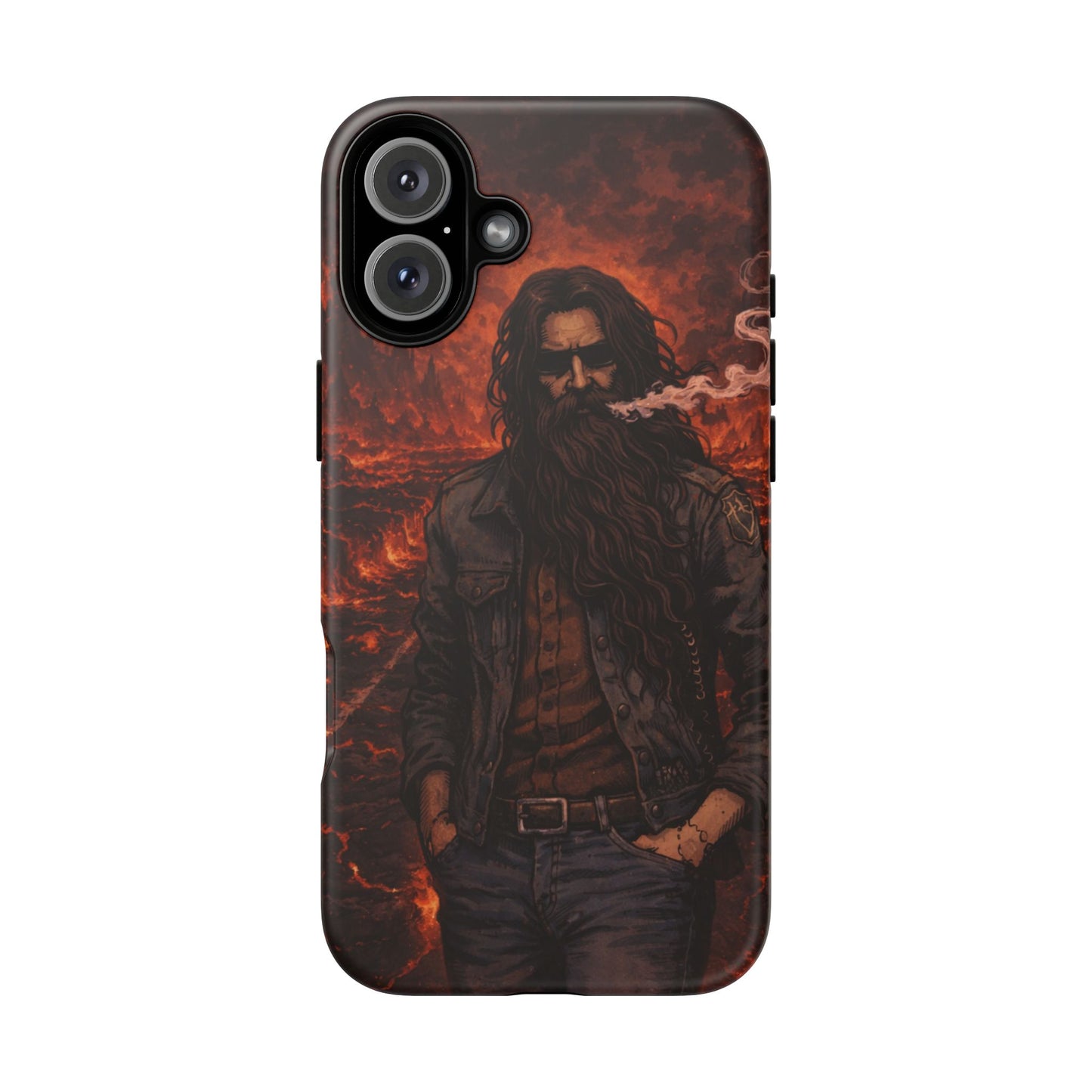 Rugged Beardman Phone Case — Smoky Lava Biker Design