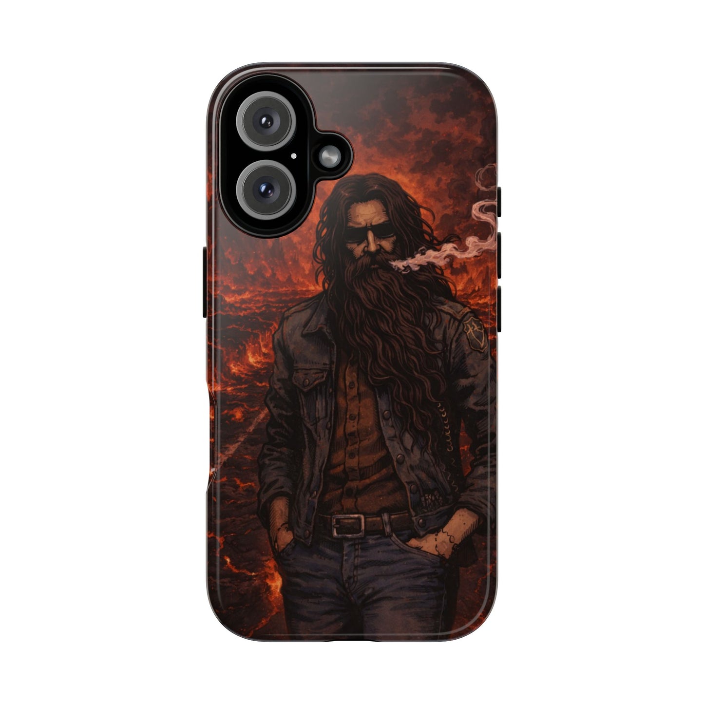 Rugged Beardman Phone Case — Smoky Lava Biker Design