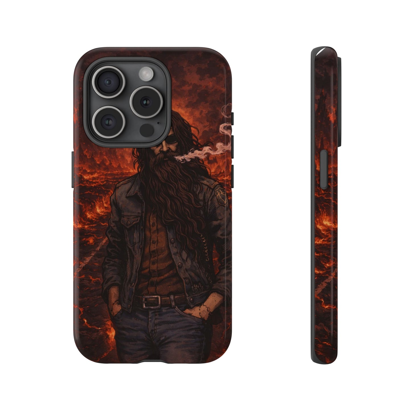 Rugged Beardman Phone Case — Smoky Lava Biker Design