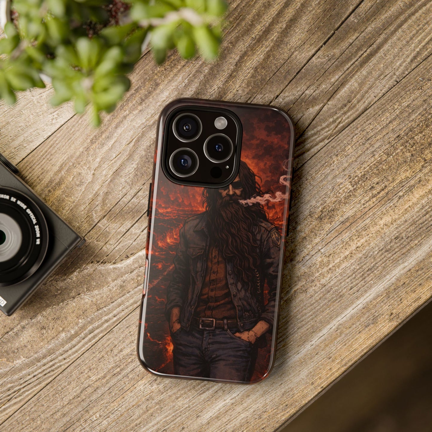 Rugged Beardman Phone Case — Smoky Lava Biker Design
