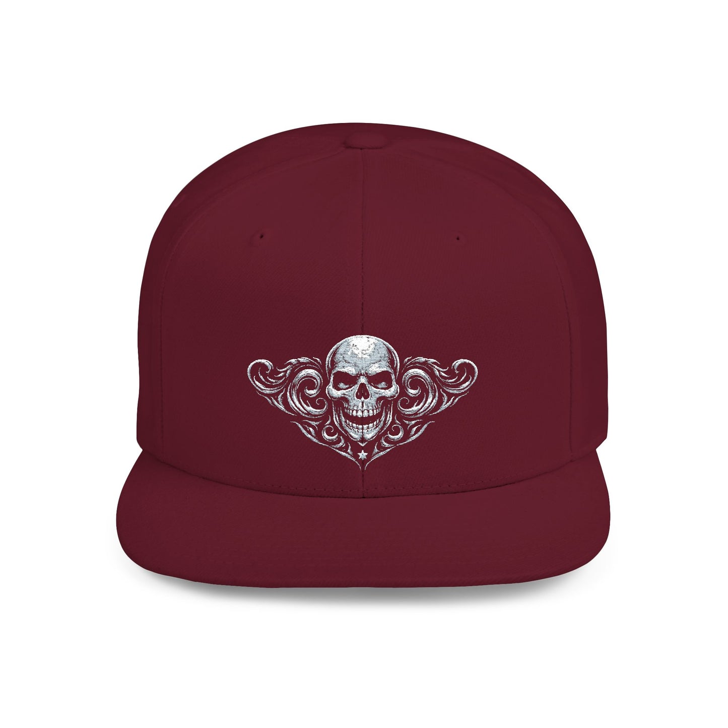 Diamond Skull Flat Bill Snapback Hat — Bling Skull Embroidered Cap